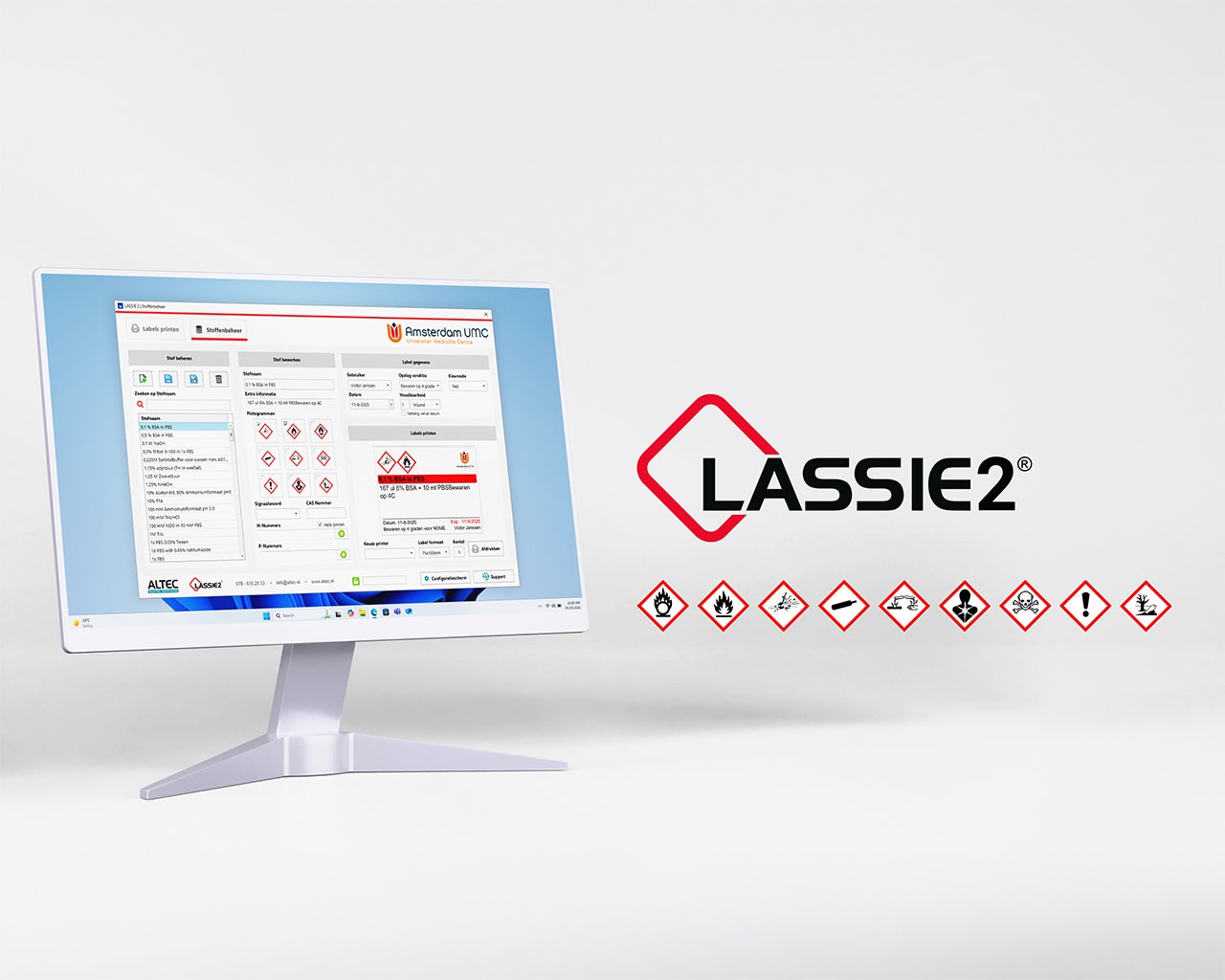 LASSIE2 software voor het ontwerpen en afdrukken van GHS labels met geïntegreerd stoffenbeheer en gevarenpictogrammen